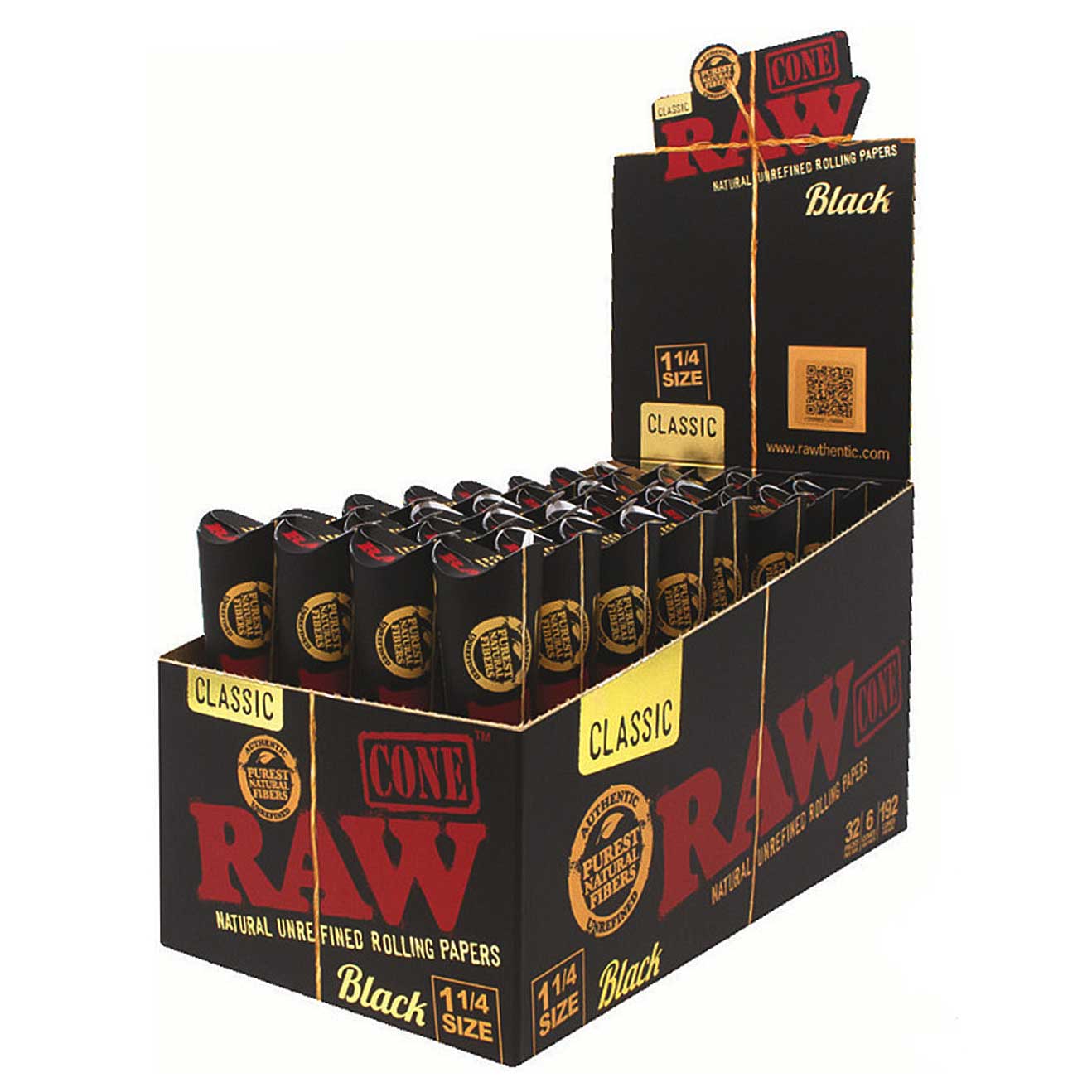 RAW Black 1 1/4 Size Prerolled Cones (6 Pack) Pre-Rolled Cones RN Vape Shop Box  