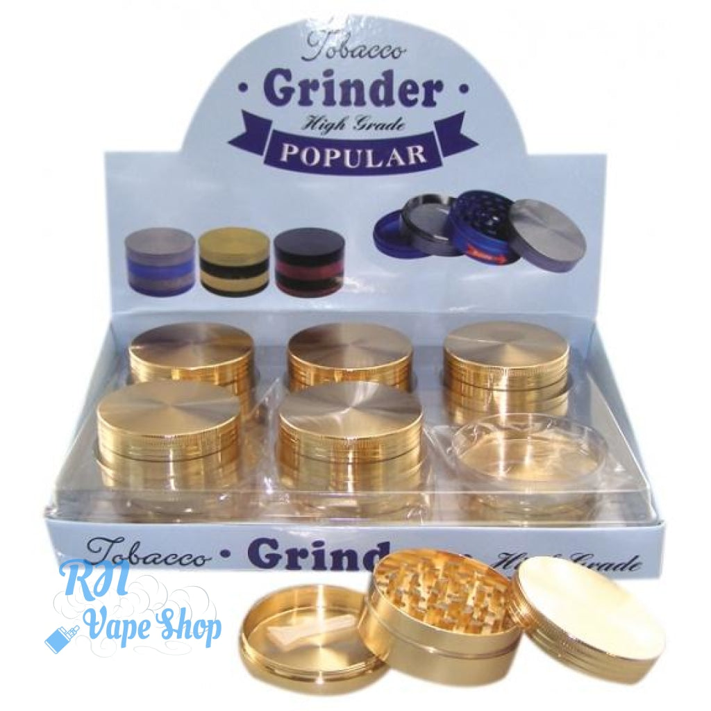 3-Part 50mm Gold Coloured Aluminium Grinder Grinders RN Vape Shop Box  