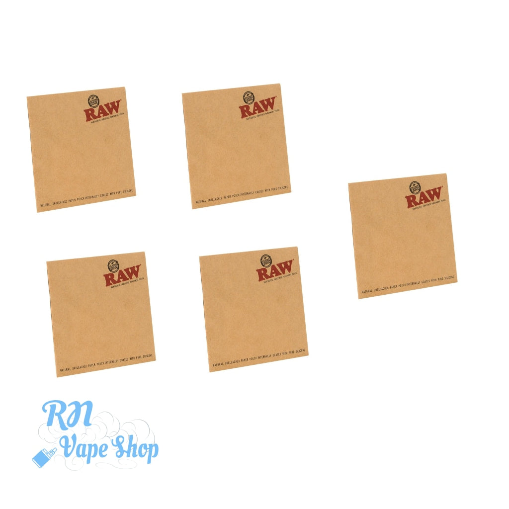 RAW 3'' x 3''(8cm x 8cm) Unrefined Parchment Paper Pouch Parchment Paper Pouch RN Vape Shop 5 x Pouchs  