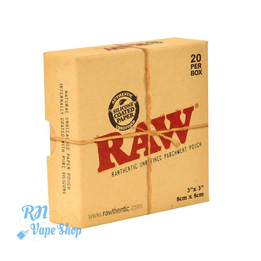 RAW 3'' x 3''(8cm x 8cm) Unrefined Parchment Paper Pouch Parchment Paper Pouch RN Vape Shop Full Box  