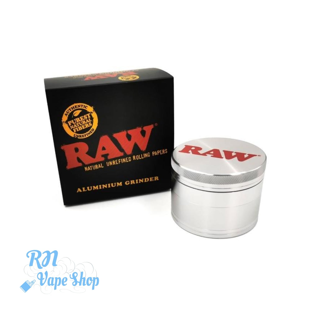 RAW Aluminium Grinder 56mm 4 Piece Shredder Card Grinder RN Vape Shop   