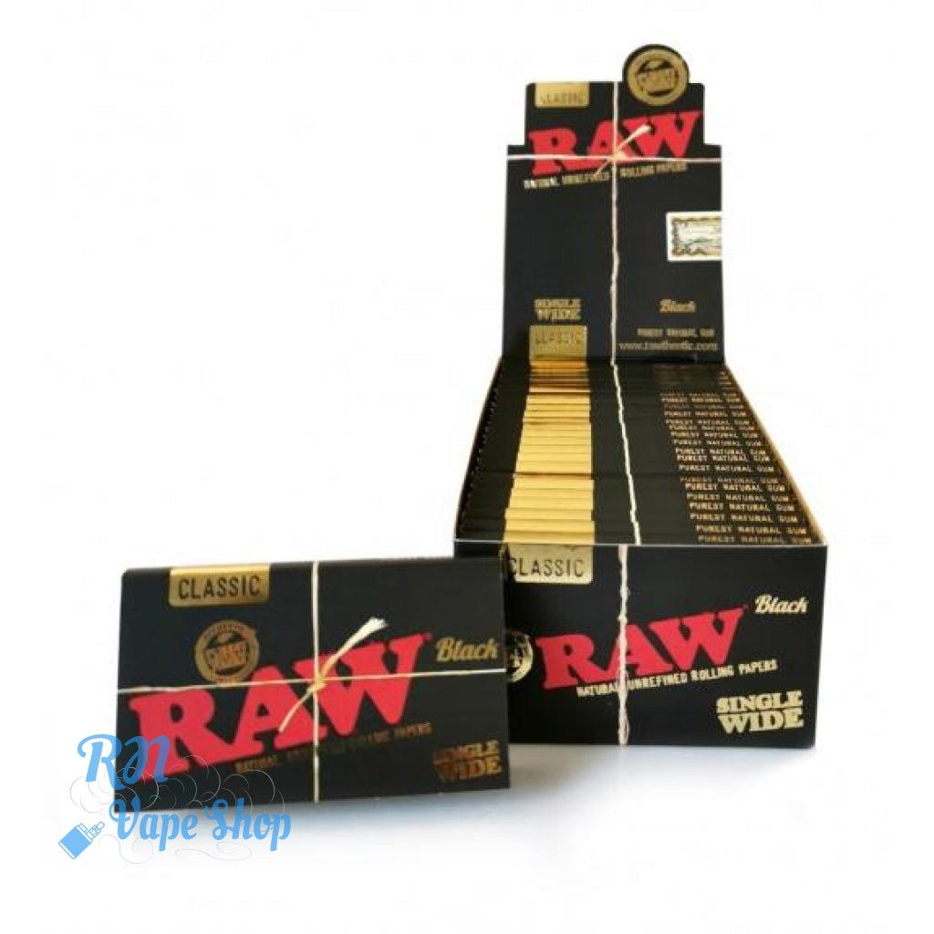 RAW BLACK Classic Single Wide Double Window Rolling Papers RAW Papers & Tips RN Vape Shop Box  