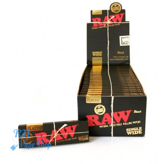 RAW BLACK Classic Single Wide Rolling Papers RAW Papers & Tips RN Vape Shop Box  