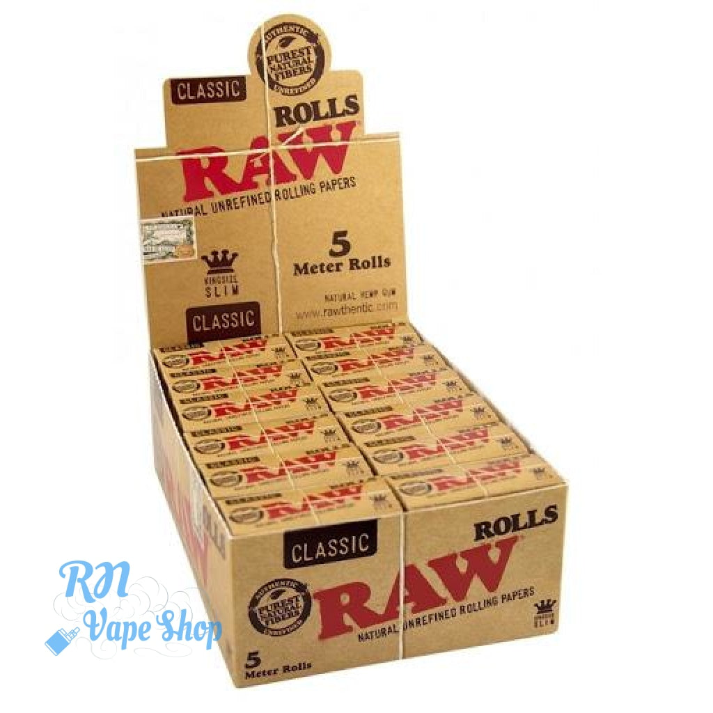 RAW Classic Kingsize Slim 5m Rolls  RN Vape Shop Box of 24  