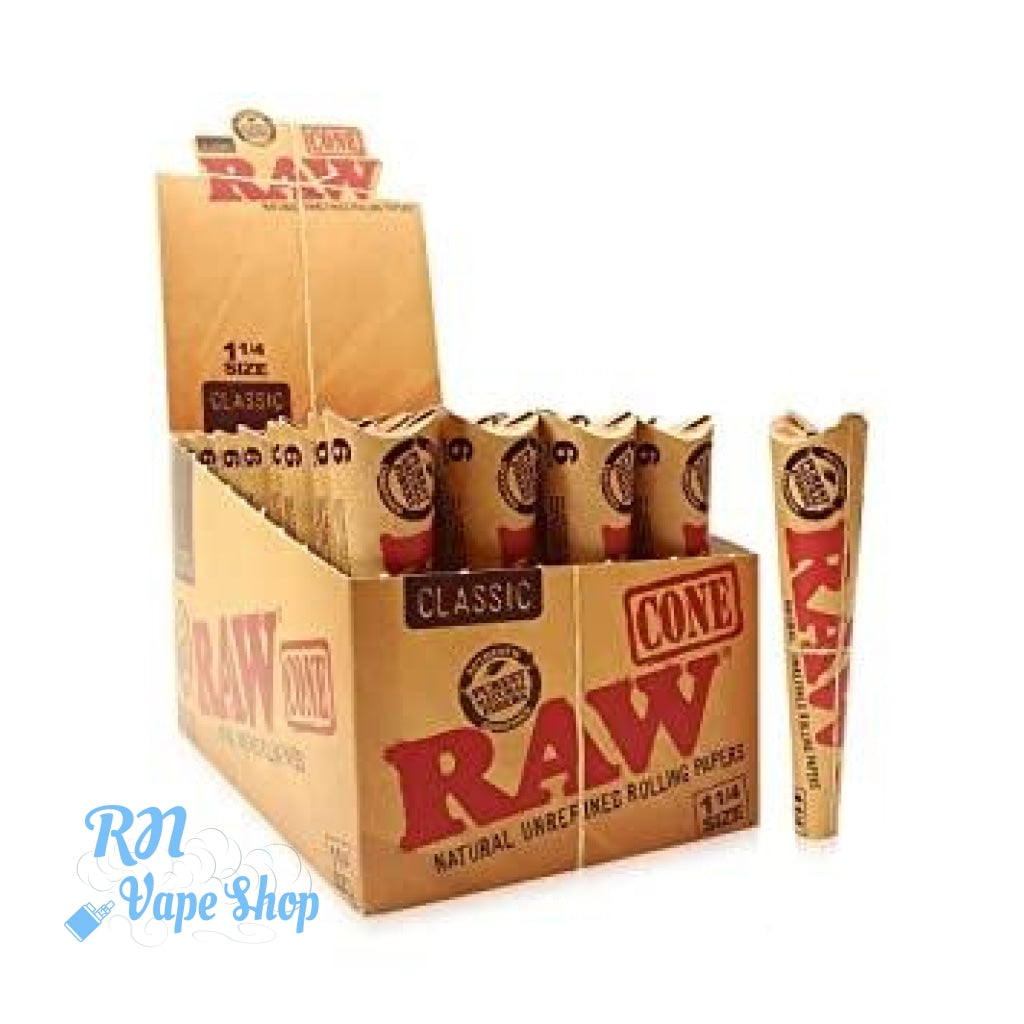 RAW Classic Pre Rolled 1¼ Size Cones Pre-Rolled Cones RN Vape Shop Box  