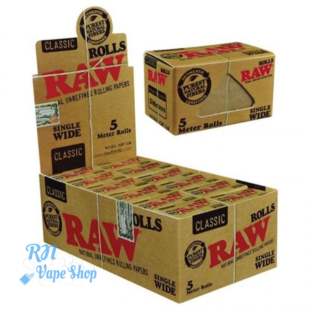 RAW Classic Single Wide 5m Rolls  RN Vape Shop Box of 24  