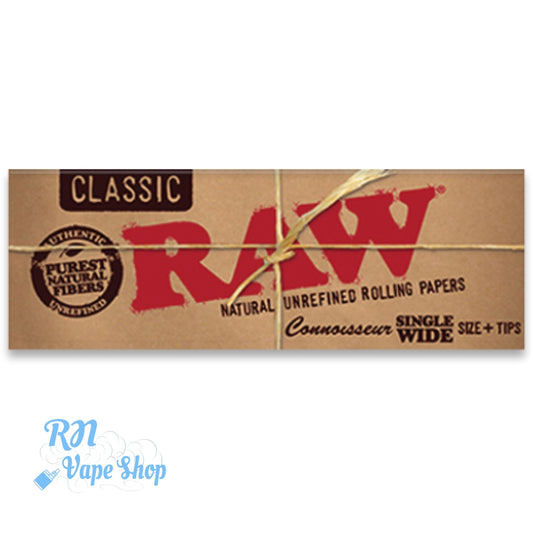 RAW Classic Single Wide Connoisseur Rolling Papers with Tips RAW Papers & Tips RN Vape Shop Single  