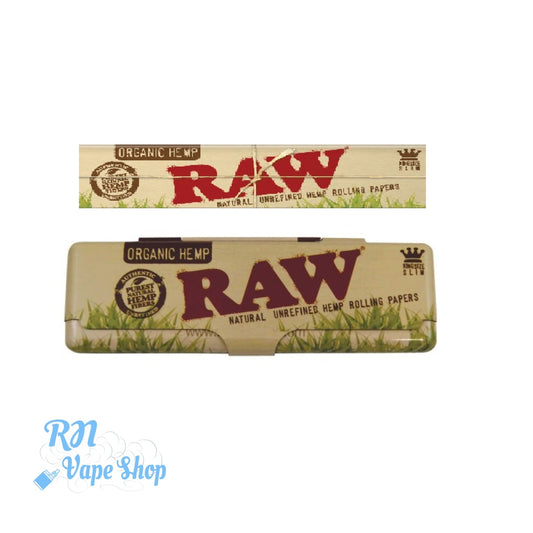 Raw Organic Hemp Rolling Papers KS Metal Tin Case RAW Paper Tin holder RN Vape Shop   