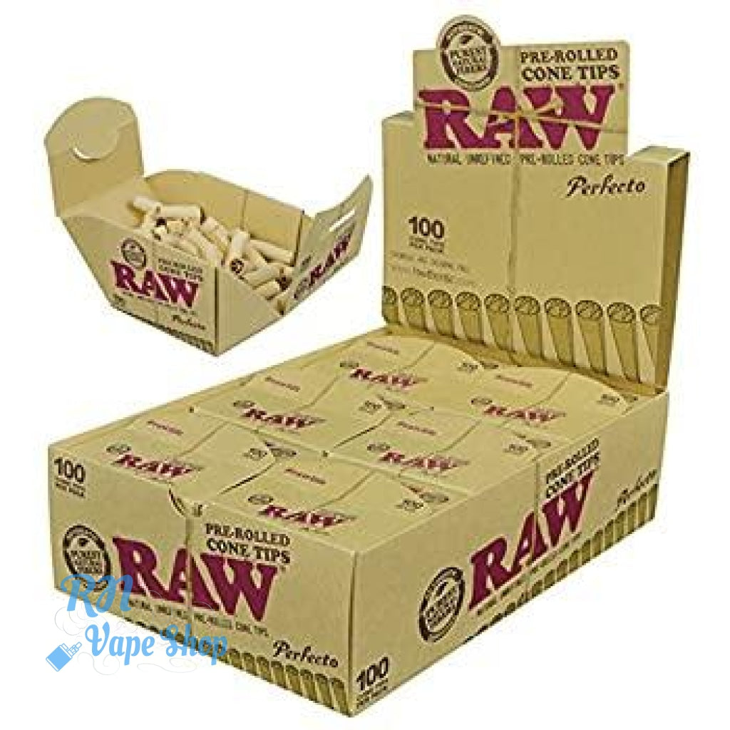 RAW Pre-rolled Perfecto 100 Cone Tips Box RAW Tips RN Vape Shop Box  