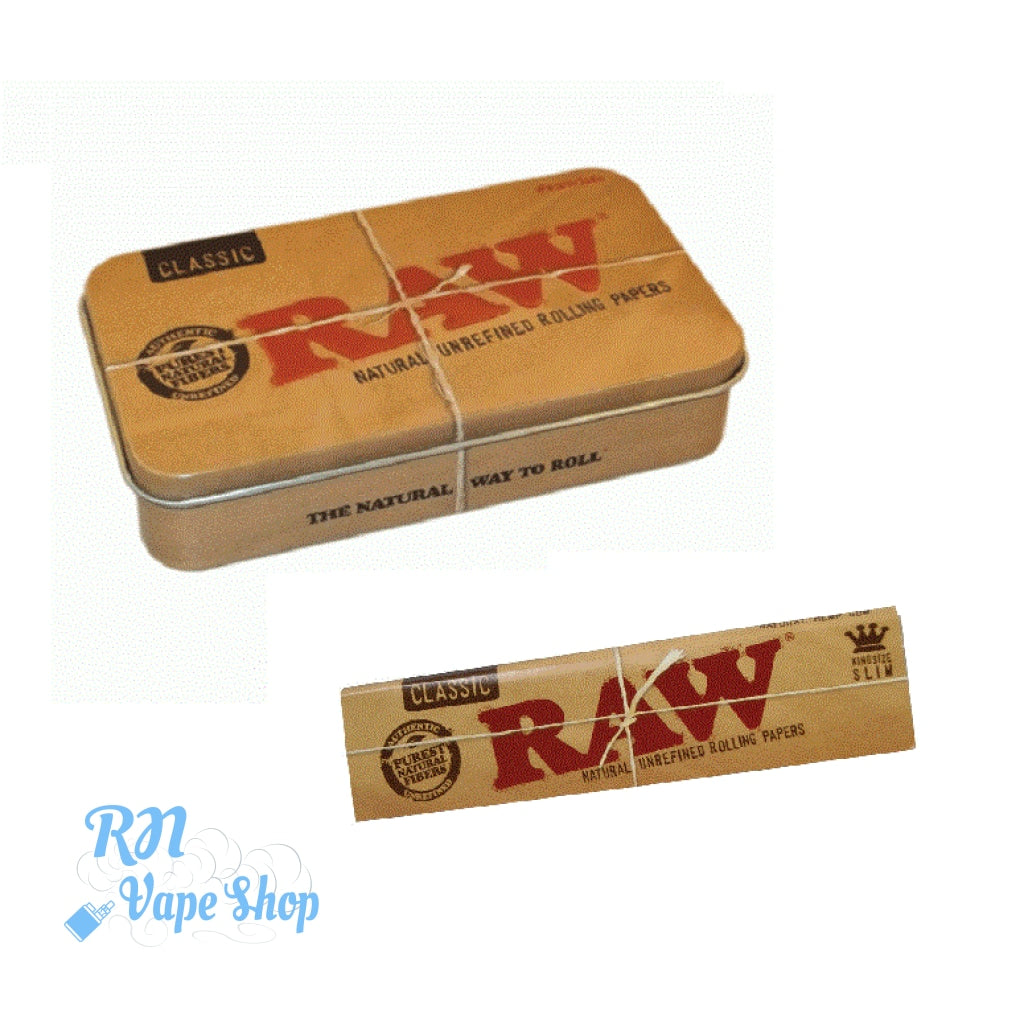 RAW printed and Embossed Tobacco tin + FREE RAW KS PAPERS RAW printed and embossed Tobacco tin RN Vape Shop   