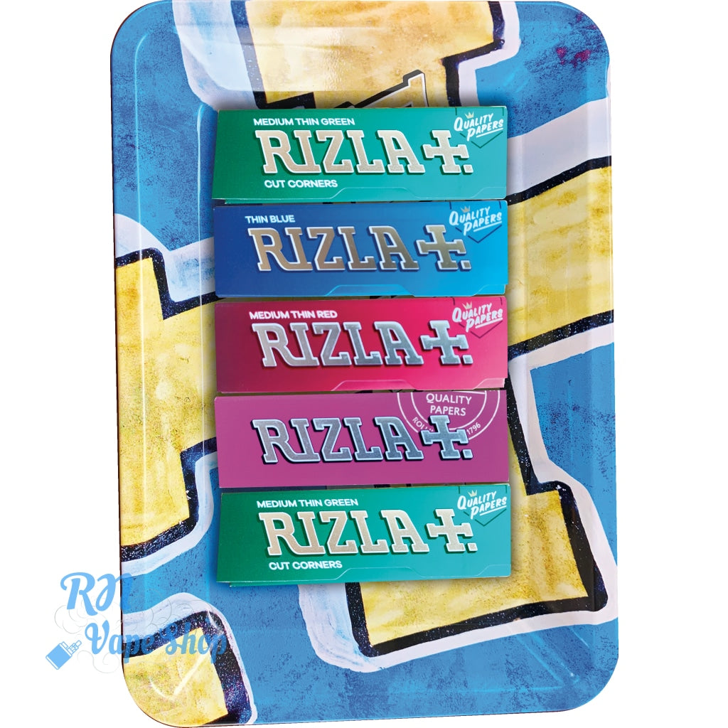 Rizla MINI Metal Rolling Tray Paper Sampler Gift Set Rizla Tray Set RN Vape Shop   